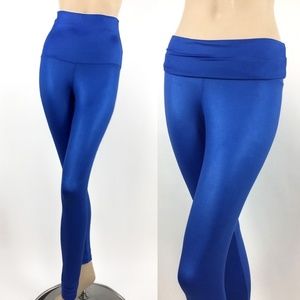 Wet Look Leggings Blue Lycra Medium 6-8 NWT